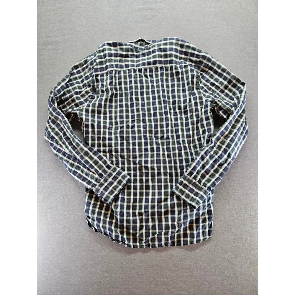 Levis Mens Small Navy Blue Green Plaid Long Sleeve Button Down Shirt Pocket Logo
